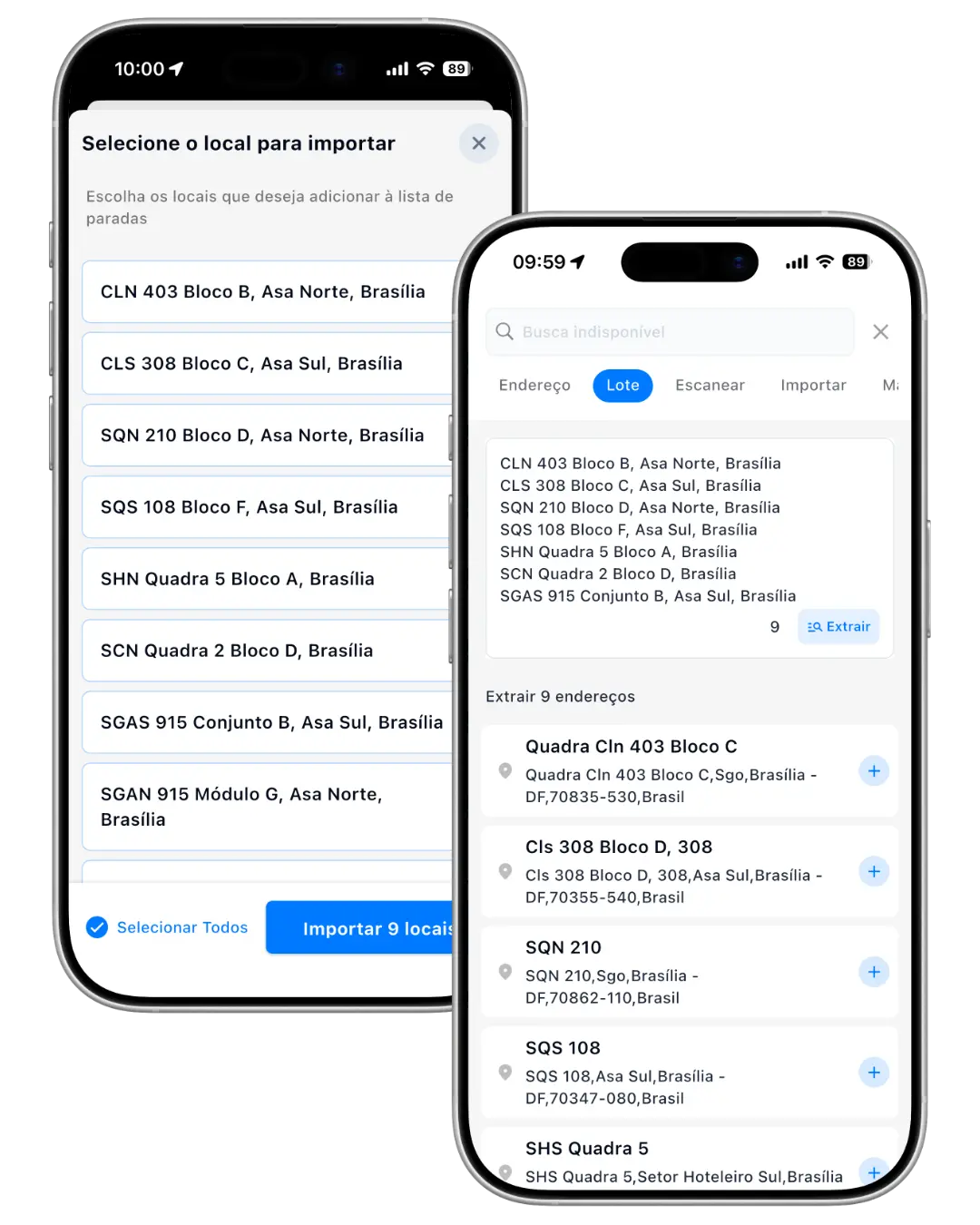 Adicione paradas por arquivo, mapa, voz ou OCR