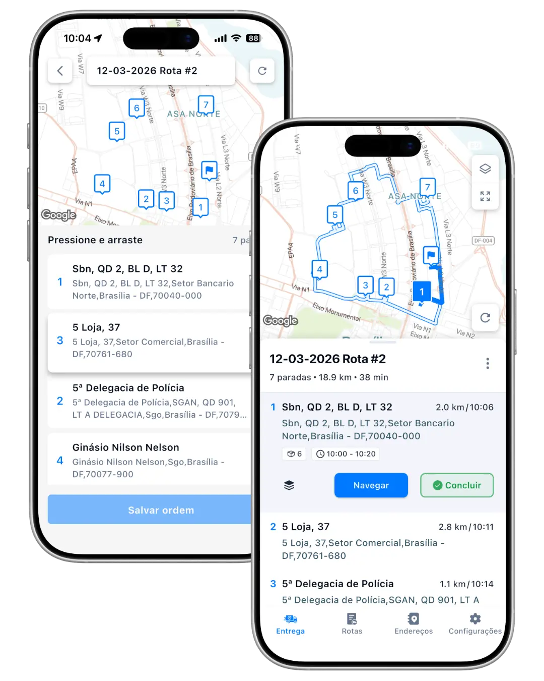 Use a rota, ajuste a ordem e marque paradas